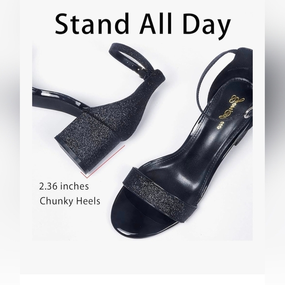 GENSHUO Open Toe Ankle Strap Block Chunky Low Heels #944 - Picture 10 of 15